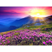 Load image into Gallery viewer, Landscape Sunrise And Purple Flower Diamond Painting Kit - DIY
