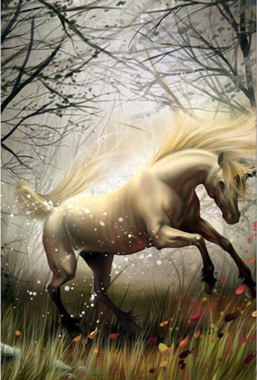 Horses White Bright Diamond Painting Kit - DIY