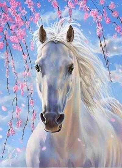 Horse White Blue Diamond Painting Kit - DIY